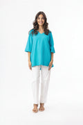 ORIENTIQUE - Essentials T-Shirt 3/4 mouw V-hals - Turq