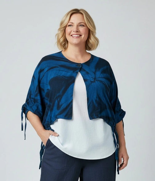 Luna Serena - Vestje Alice - Blauw met zwart batik print