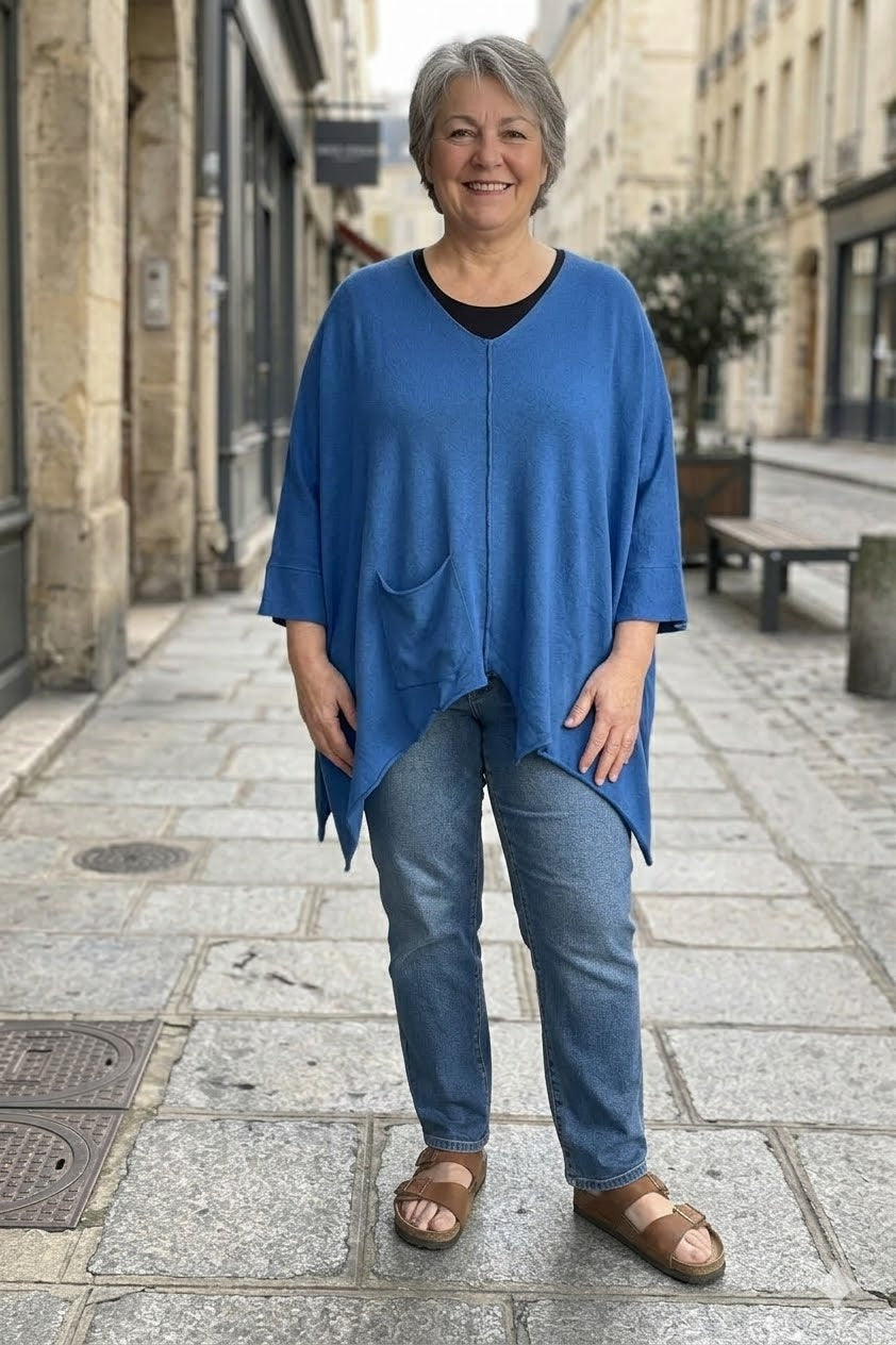 Amandine - Trui V hals asymmetrisch - Blauw