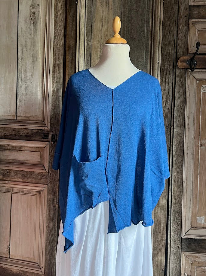 Amandine - Trui V hals asymmetrisch - Blauw