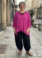 Amandine - Trui V hals asymmetrisch - Roze/Magenta