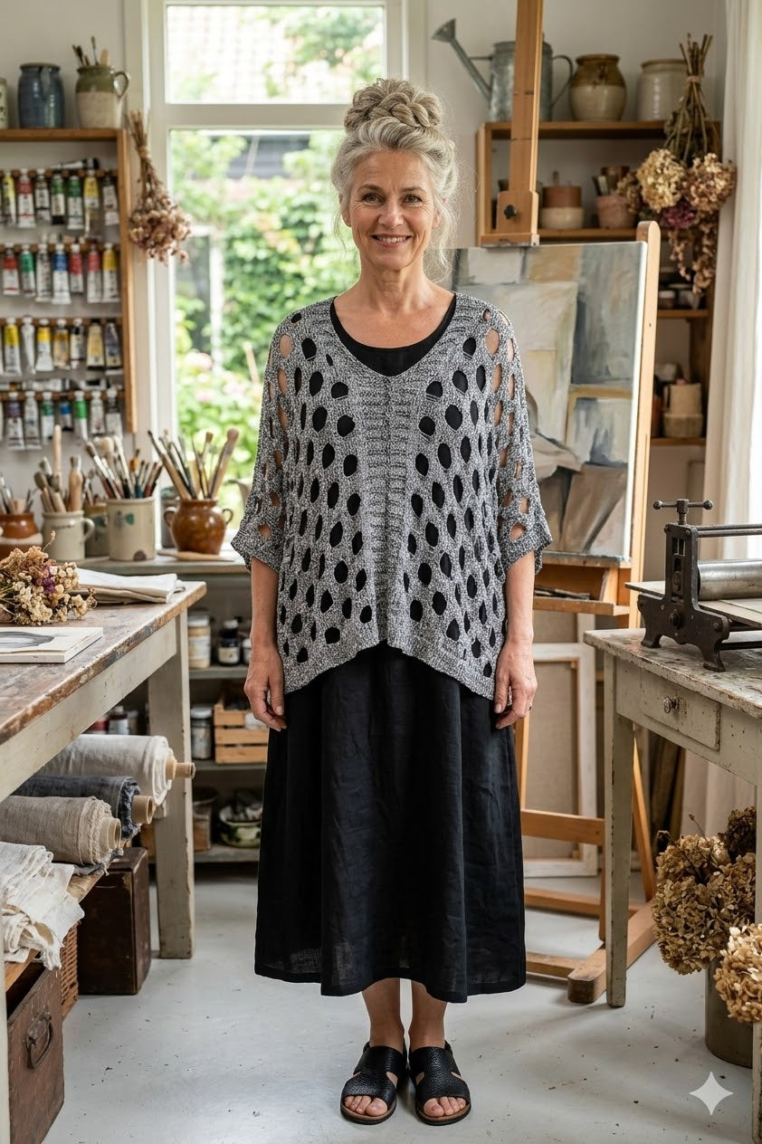 Amandine - Trui open - Gemêleerd black - white