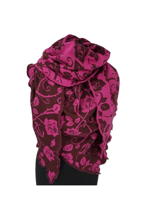Invero Rosenmuster - Driehoekige Merino omslagdoek Aurora 100% wol - Chianti/Malve magenta