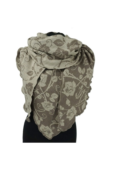 Invero Rosenmuster - Driehoekige Merino omslagdoek Aurora 100% wol - Erde/Sand