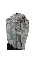 Invero Rosenmuster - Driehoekige Merino omslagdoek Aurora 100% wol - Grau/Rose