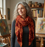 Invero Rosenmuster - Driehoekige Merino omslagdoek Aurora 100% wol - Rouge/Orange