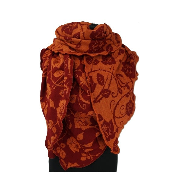 Invero Rosenmuster - Driehoekige Merino omslagdoek Aurora 100% wol - Rouge/Orange