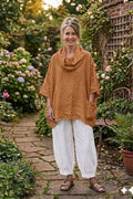BB Style - Oversized Linnen blouse met opvallende col - Camel