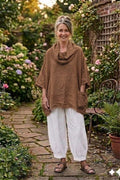 BB Style - Oversized Linnen blouse met opvallende col - Bruin