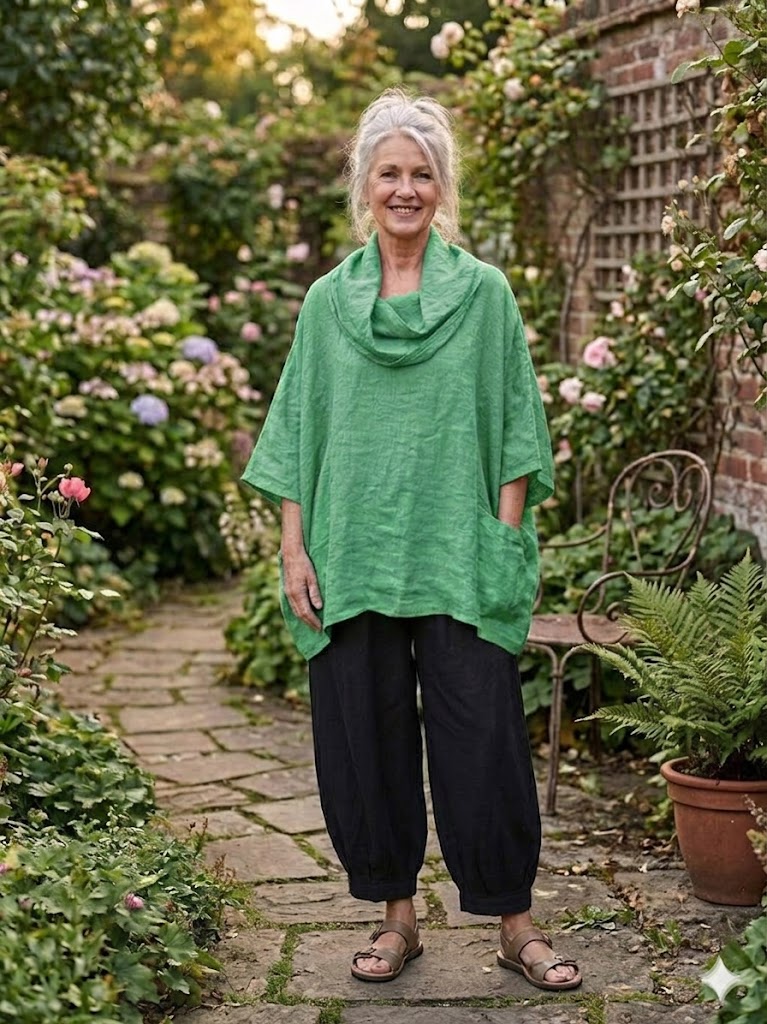 BB Style - Oversized Linnen blouse met opvallende col - Groen