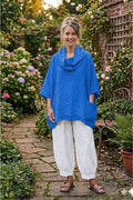 BB Style - Oversized Linnen blouse met opvallende col - Kobalt