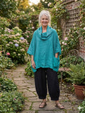 BB Style - Oversized Linnen blouse met opvallende col - Petrol