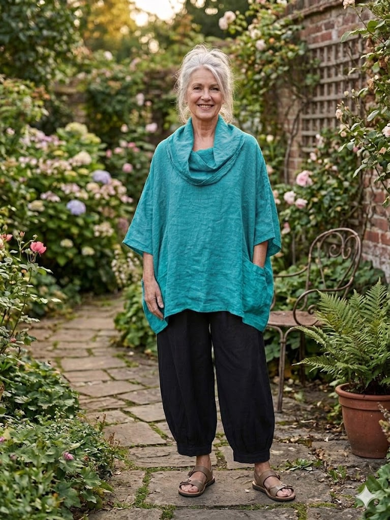BB Style - Oversized Linnen blouse met opvallende col - Petrol