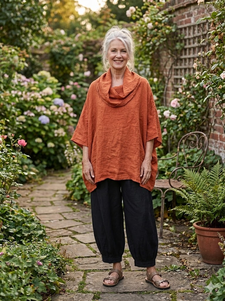 BB Style - Oversized Linnen blouse met opvallende col - Koperbruin