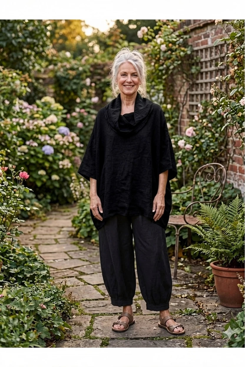 BB Style - Oversized Linnen blouse met opvallende col - Zwart