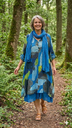 BB Style - Gelaagde jurk met Bijpassende Sjaal - Blauw