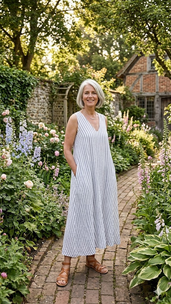 BB Style - Mouwloze Linnen jurk lang - Streep