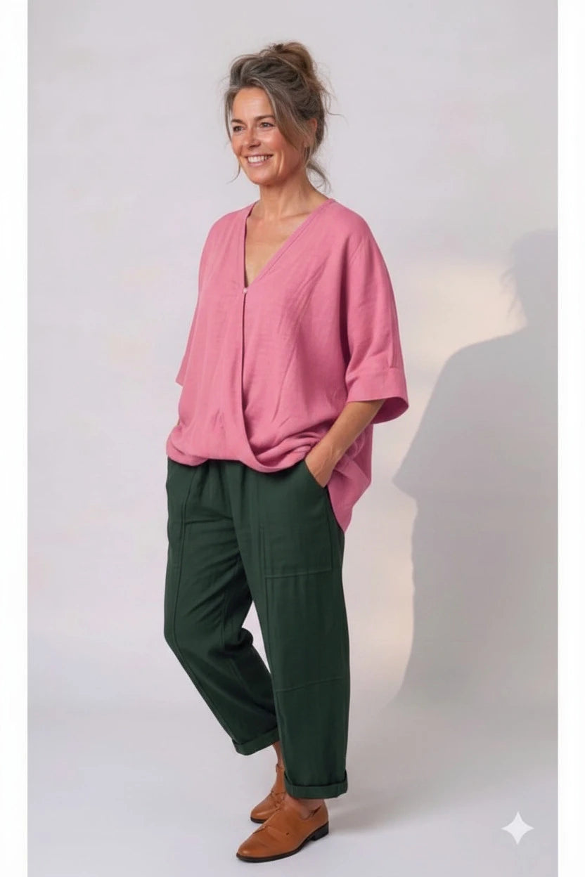 BB Style - Oversized Linnen "Cross over" blouse - Oudroze