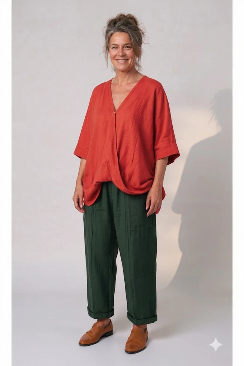 BB Style - Oversized Linnen "Cross over" blouse - Rood