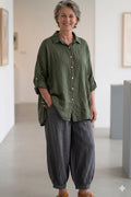 BB style -  Linnen Oversized blouse - Olijf groen