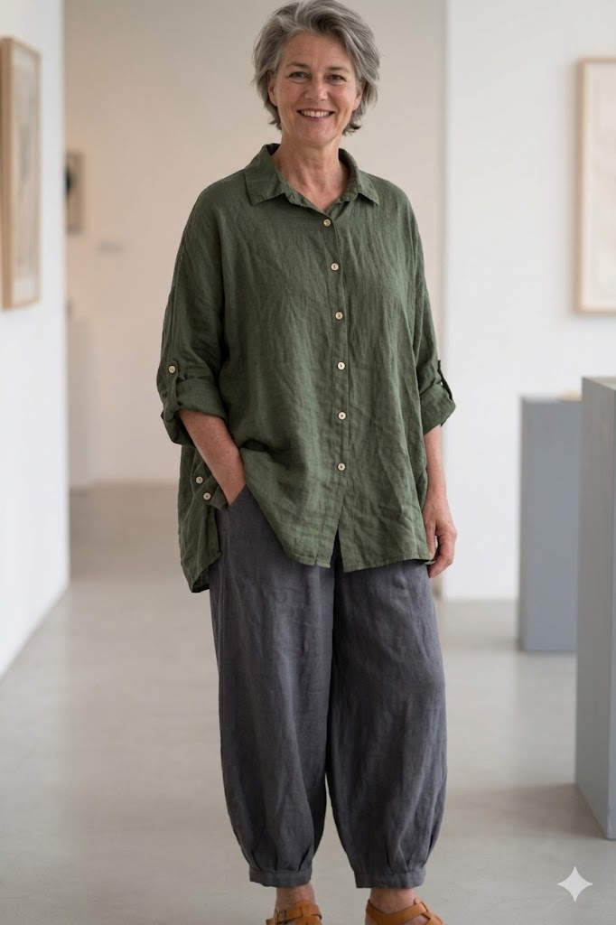 BB style -  Linnen Oversized blouse - Olijf groen
