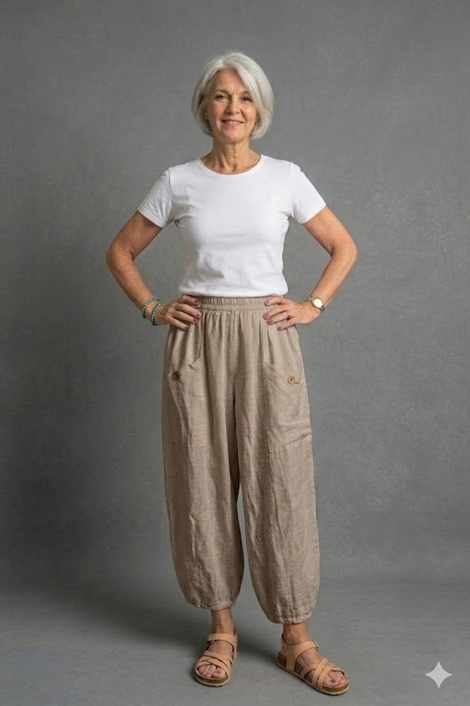 BB Style - Linnen broek zakken met knoop - Beige