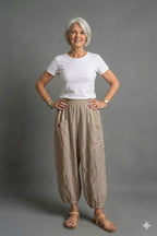 BB Style - Linnen broek zakken met knoop - Beige