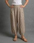 BB Style - Linnen broek zakken met knoop - Beige