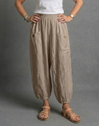 BB Style - Linnen broek zakken met knoop - Beige