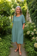 BB style -  Linnen jurk - Ronde hals - Blauw groen