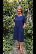 BB style -  Linnen jurk - Ronde hals - Donkerblauw