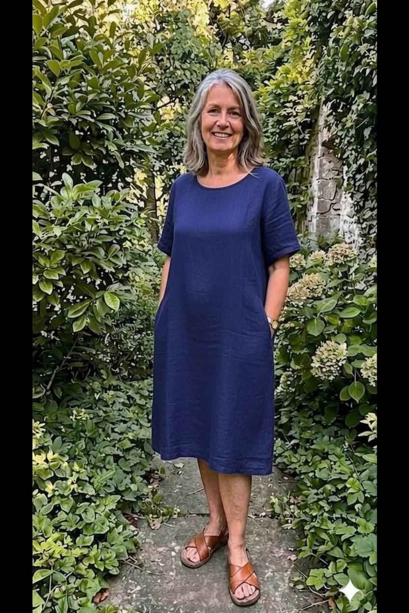 BB style -  Linnen jurk - Ronde hals - Donkerblauw