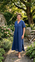 BB style -  Linnen jurk V hals - Blauw