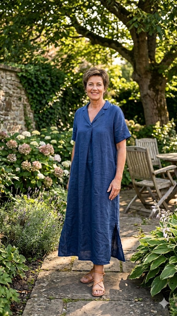 BB style -  Linnen jurk V hals - Blauw