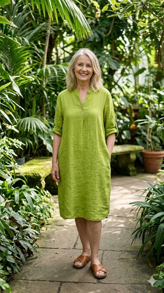 BB style -  Linnen jurk V hals met knoopjes - Lime groen