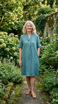 BB style -  Linnen jurk V hals met knoopjes - Zee groen
