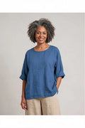 BB Style - Linnen top ronde hals - Uni Petrol blauw