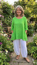 BB Style - Linnen top ronde hals met zakjes - Uni groen