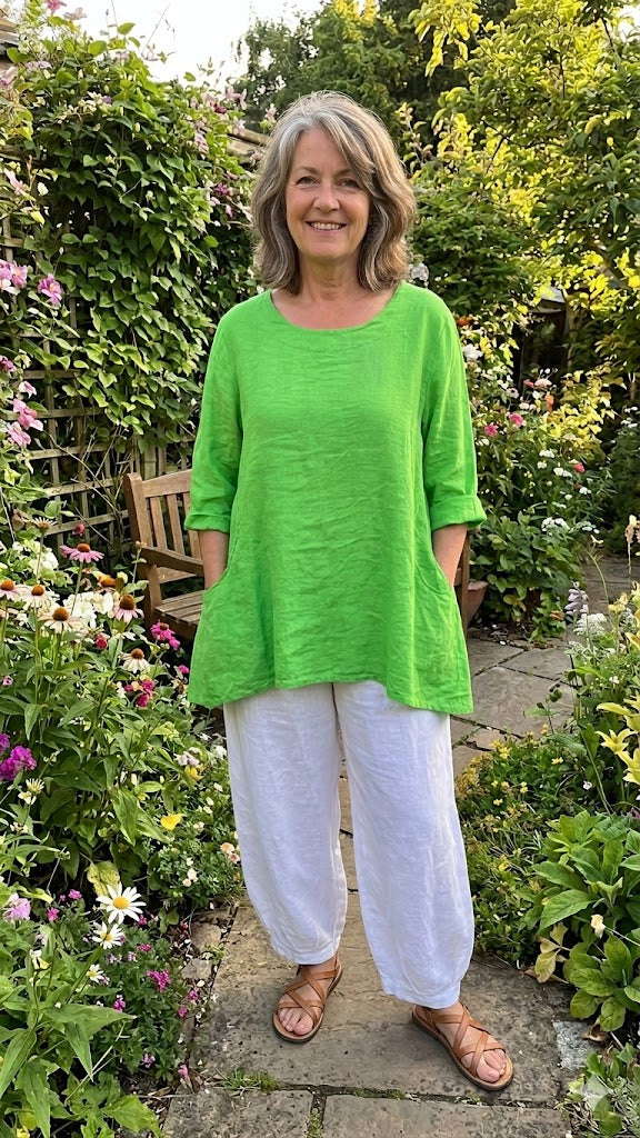 BB Style - Linnen top ronde hals met zakjes - Uni groen