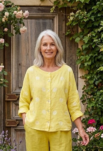 BB Style - Linnen blouse - Geel polkadot