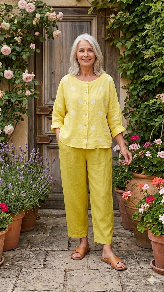 BB Style - Linnen blouse - Geel polkadot