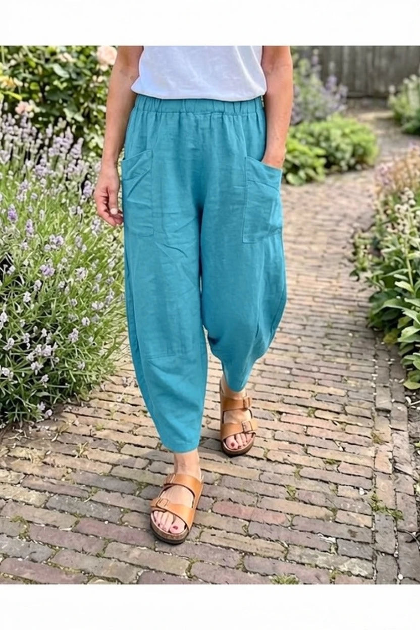 BB Style - 100% Pure linen broek - Turkoois