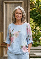 BB Style - Linnen blouse - Zachtblauw bloemen