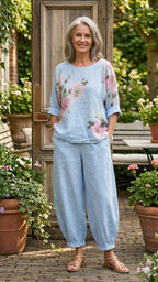 BB Style - Linnen blouse - Zachtblauw bloemen