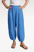 BB Style - Linnen broek zakken met knoop - Lavendelblauw