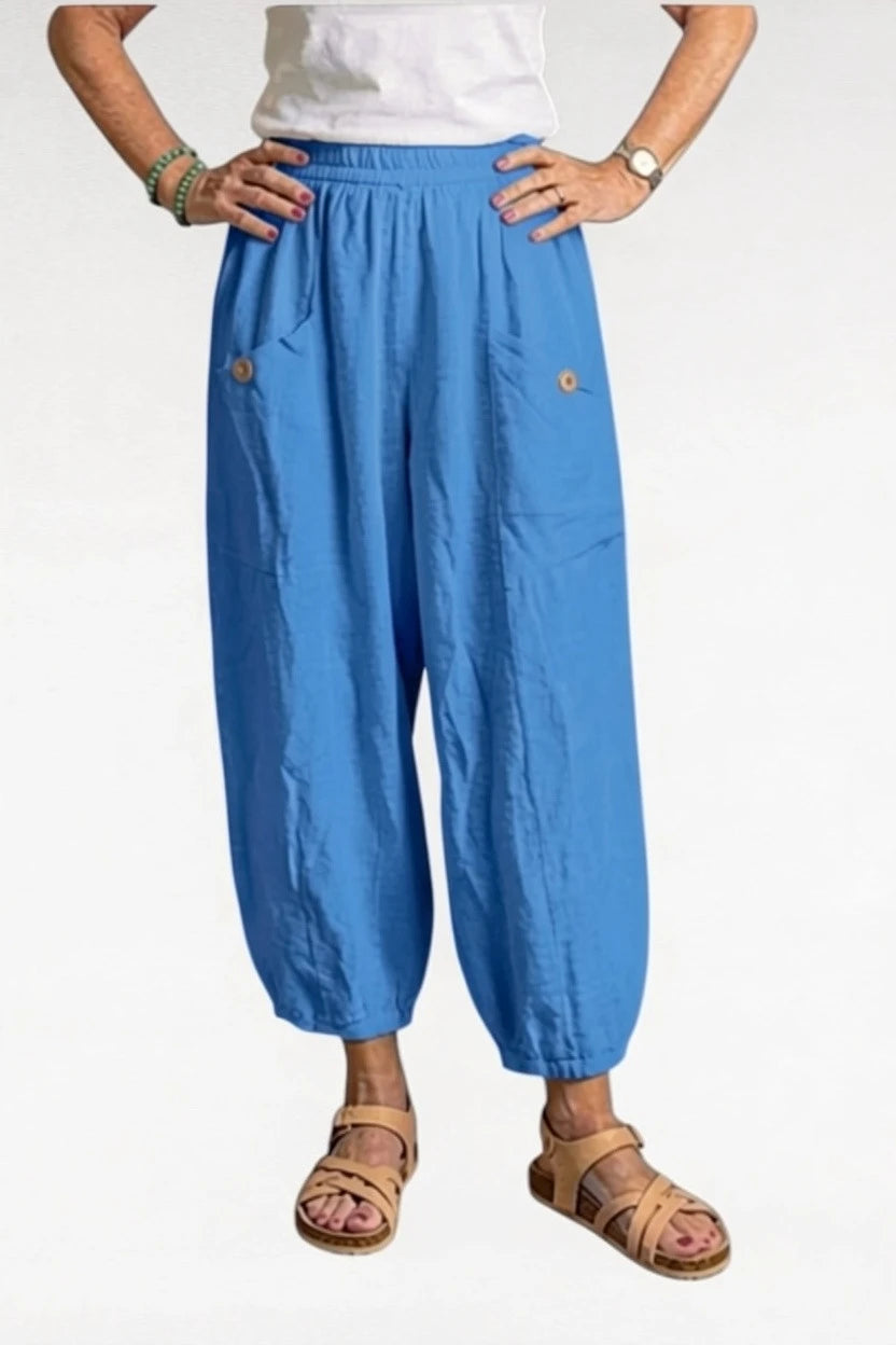 BB Style - Linnen broek zakken met knoop - Lavendelblauw