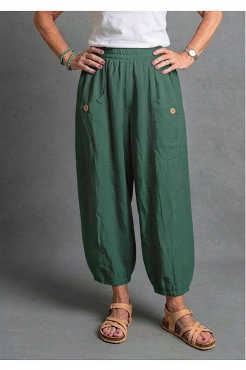 BB Style - Linnen broek zakken met knoop - Donkergroen