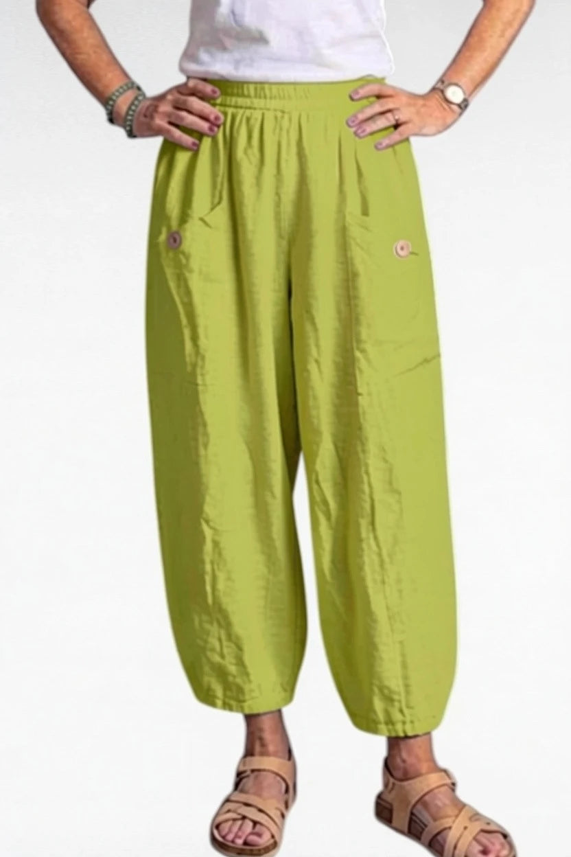 BB Style - Linnen broek zakken met knoop - Lime groen