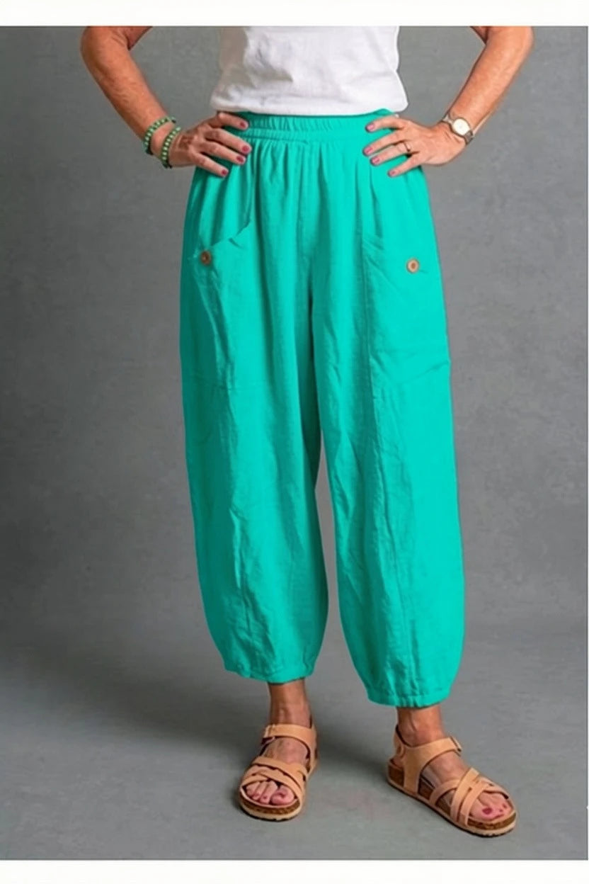 BB Style - Linnen broek zakken met knoop - Mint groen