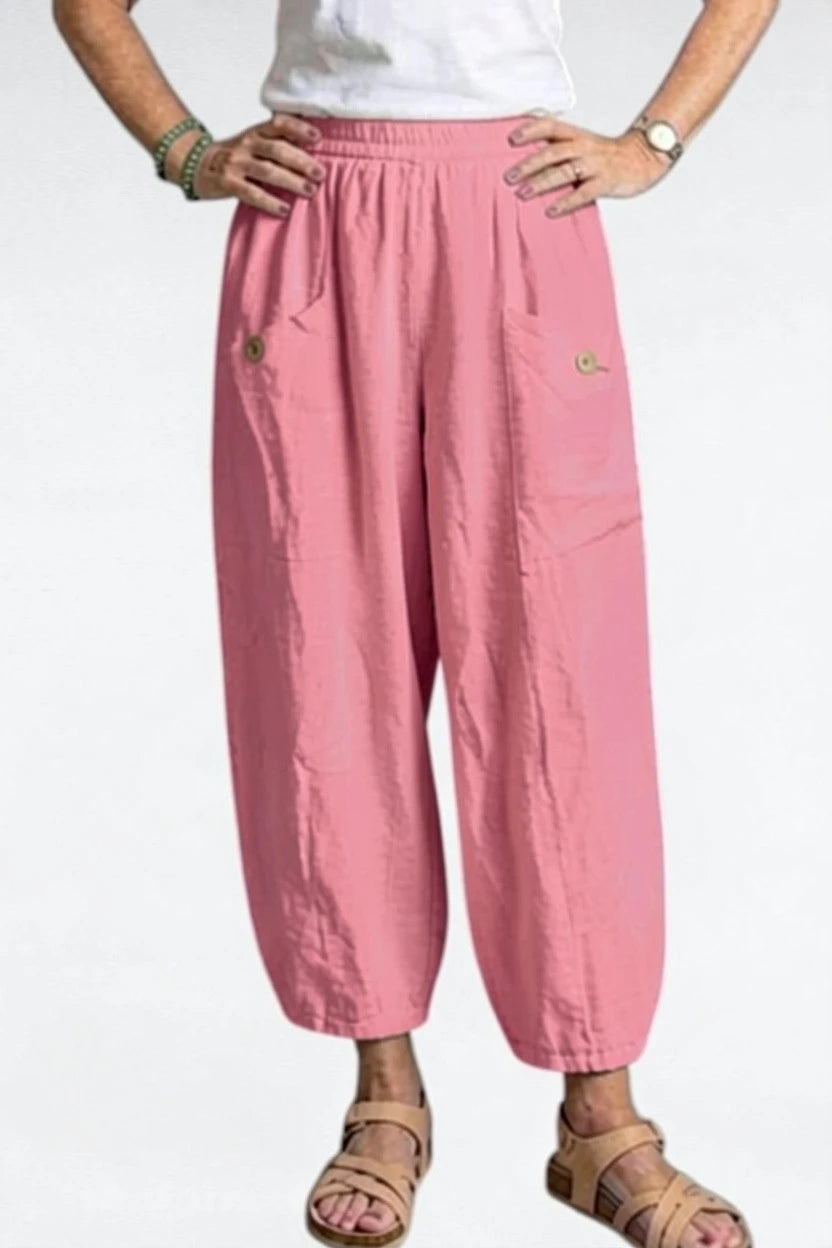 BB Style - Linnen broek zakken met knoop - Oudroze